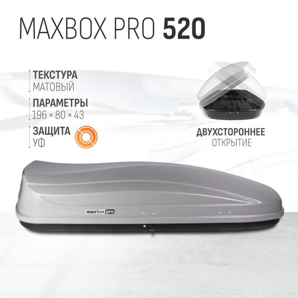 Автобокс на крышу автомобиля MaxBox PRO 520 серый матовый 196х80х43 см ...