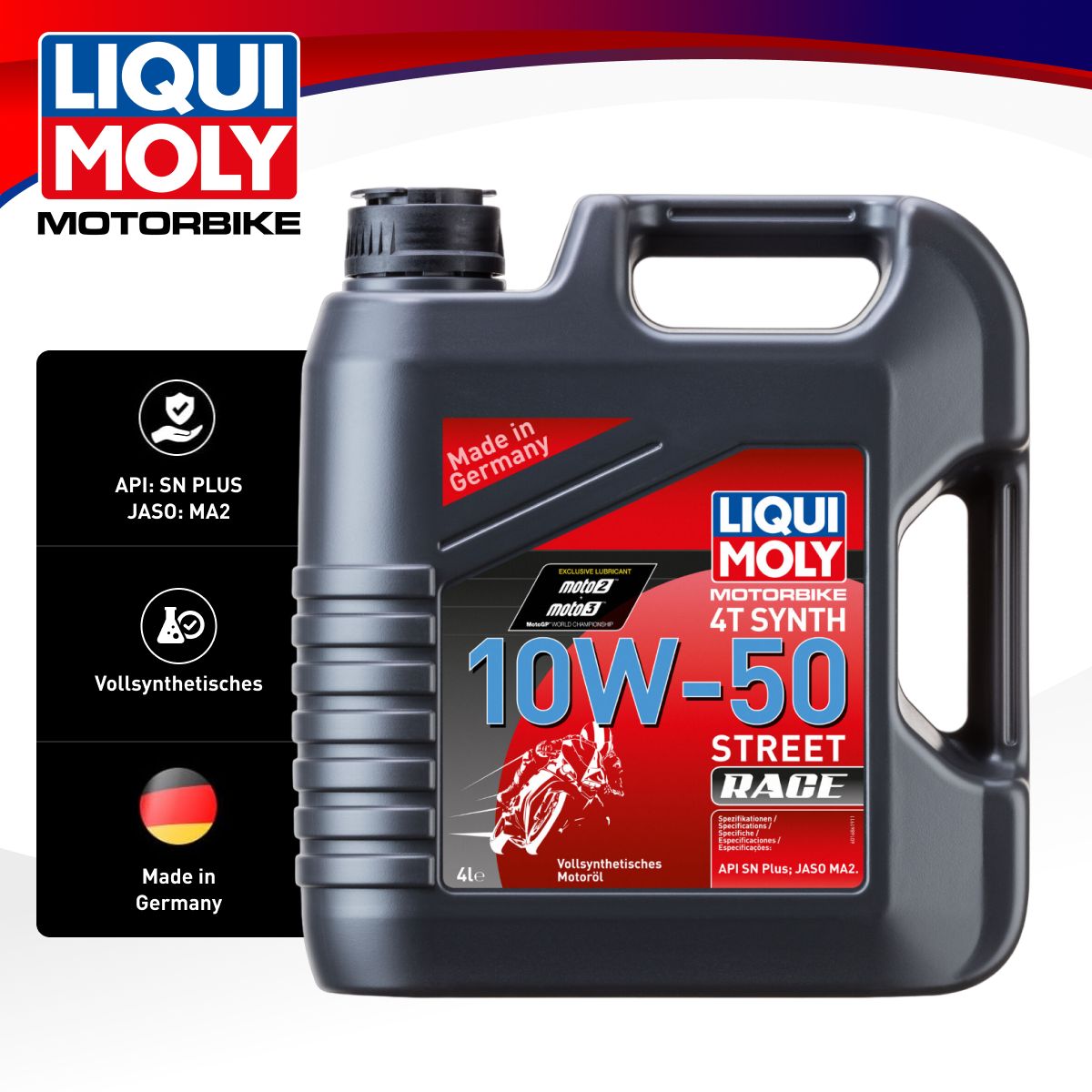 Liqui Moly MOTORBIKE 4T SYNTH STREET RACE 10W-50 Масло моторное, Синтетическое, 4 л