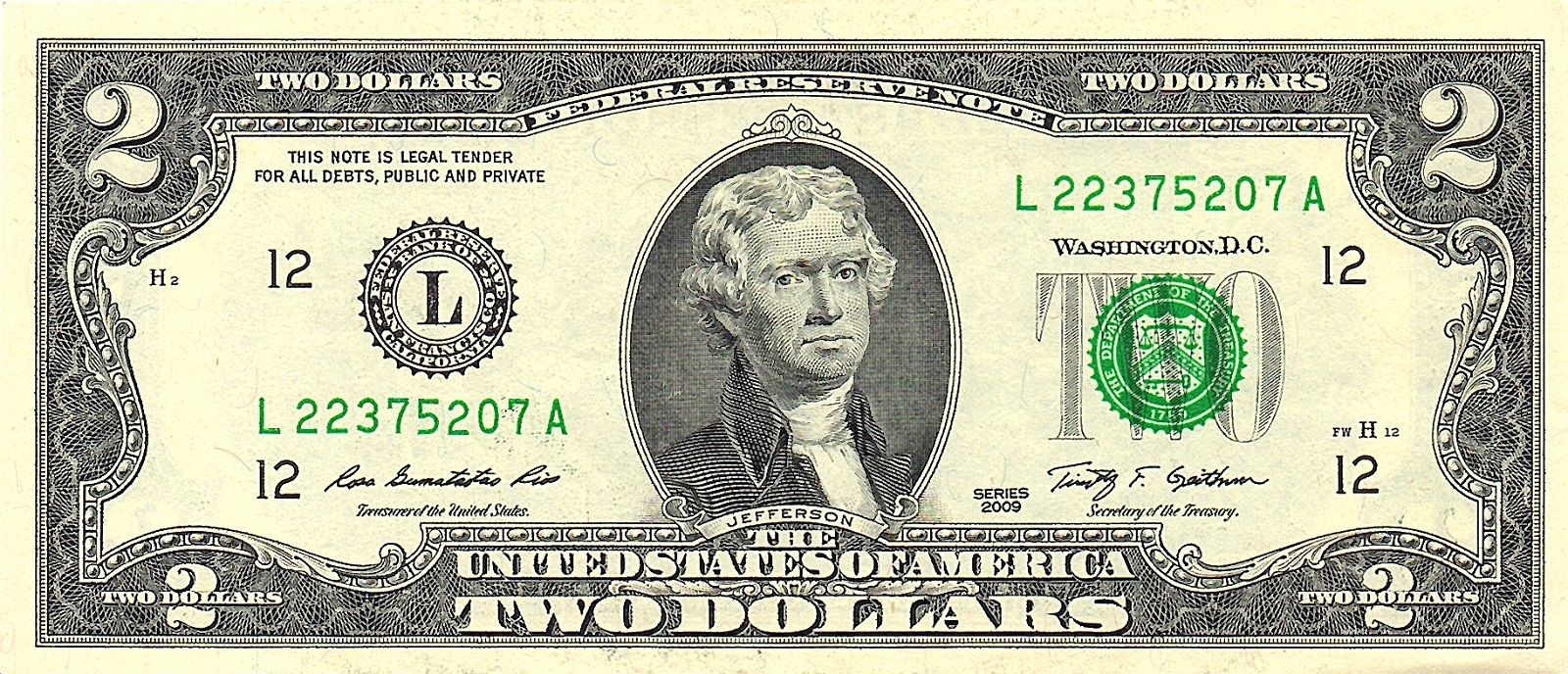 2 Доллара Джефферсон. 2 Долларовая купюра. Два доллара США банкноты США.