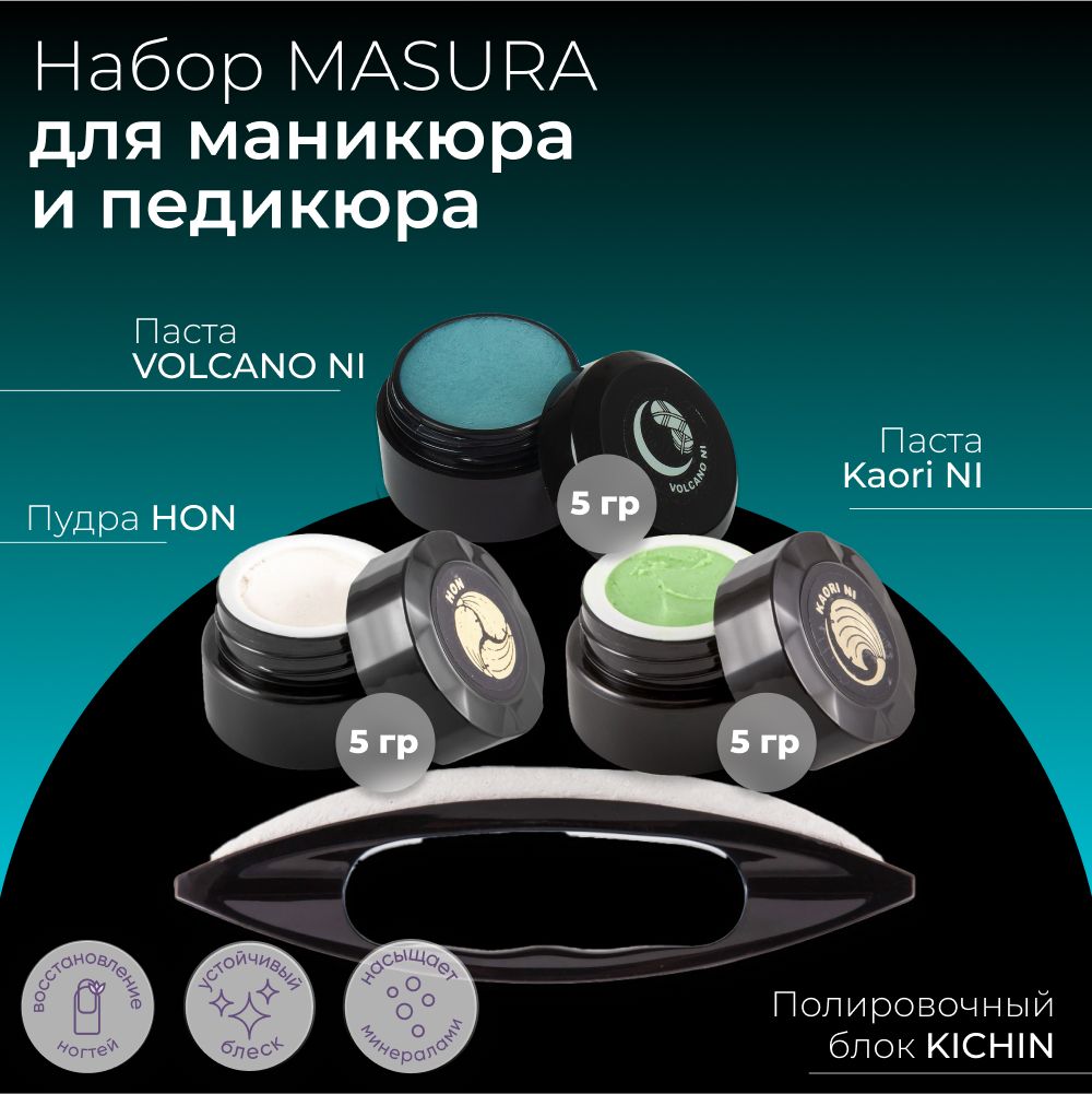 Masura Набор для японского маникюра и педикюра Паста VOLCANO NI (1шт)* Паста Kaori NI (1шт)*Пудра HON (1шт) Кичин (1шт), 5 гр. 808-4