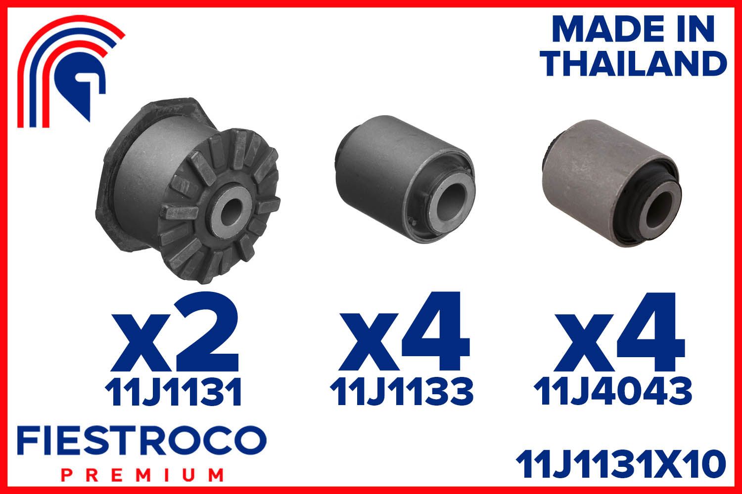 Комплект сайлентблоков (10 шт) задних рычагов NISSAN DUALIS, QASHQAI I, QASHQAI II, QASHQAI+2 I, X-TRAIL II, X-TRAIL III 11J1131X10