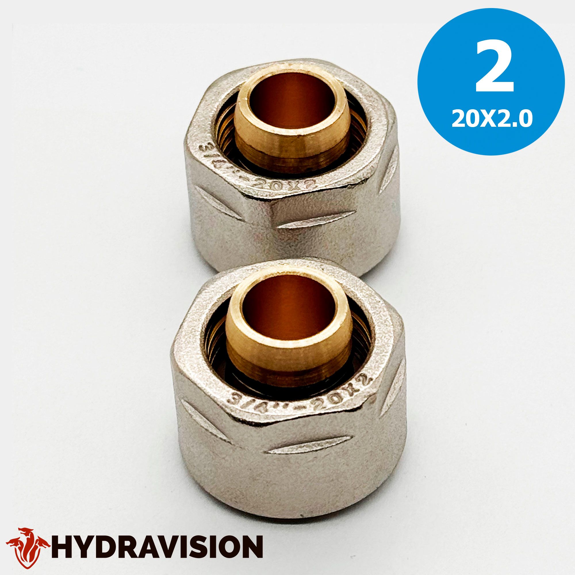 КоллекторноерезьбозажимноесоединениеHYDRAVISION20х2.0-G3/4"дляметаллопластиковыхтрубитрубизсшитогополиэтилена-2шт