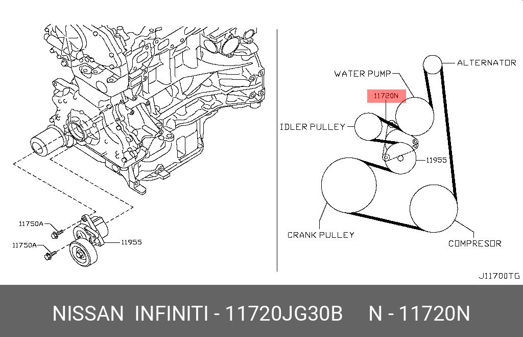 Схема ремня генератора икстрейл Ремень поликлиновый Nissan 11720-JG30B - Nissan арт. 11720-JG30B - купить по выг