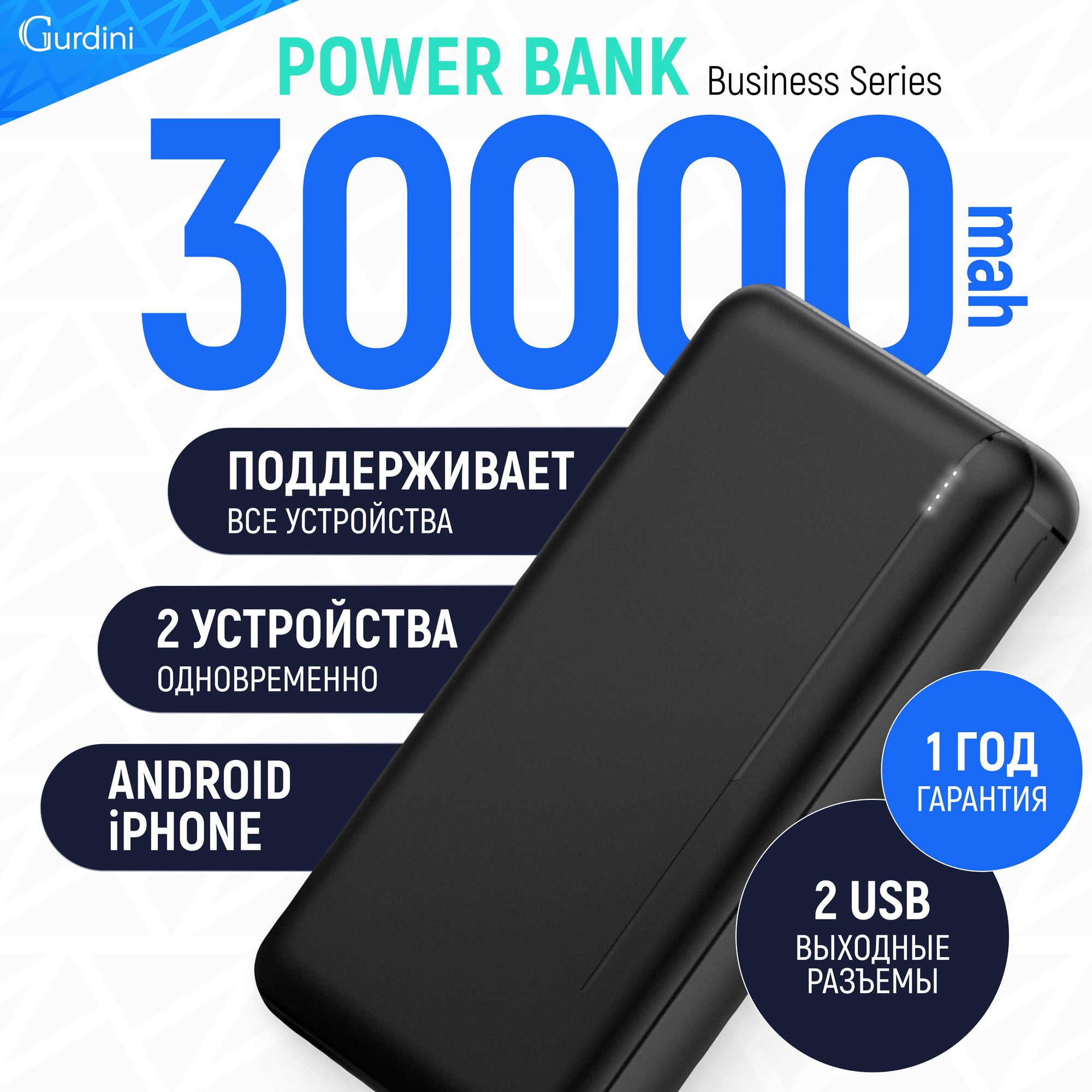 Внешний аккумулятор (Power Bank) Gurdini Business Series GPBS-03W 30000 mAh  - купить по выгодным ценам в интернет-магазине OZON (225206463)