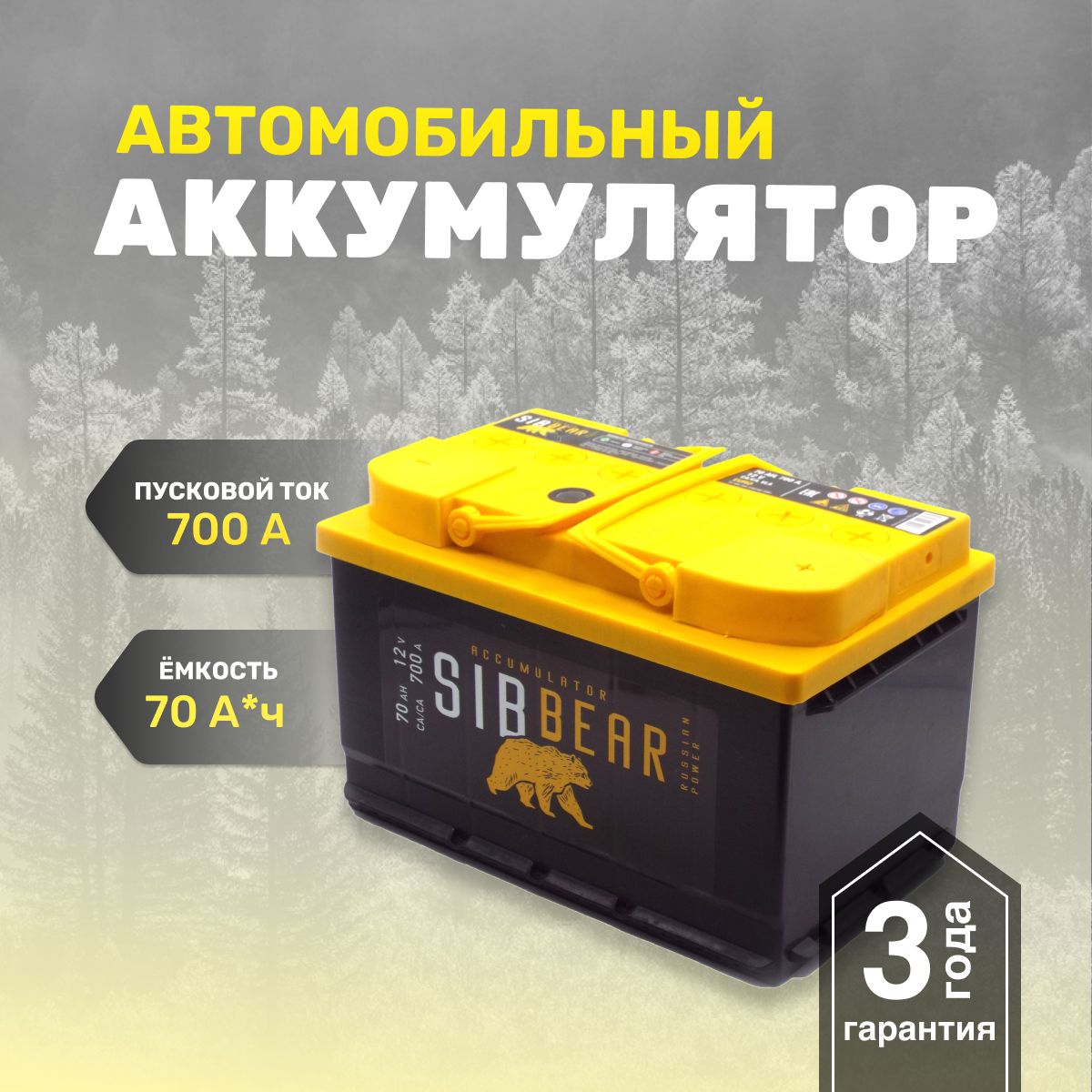 АккумулятордляавтомобилейАКБдлямашиныSIBBEARLB70А*чо.п.278х175х175Обратнаяполярность