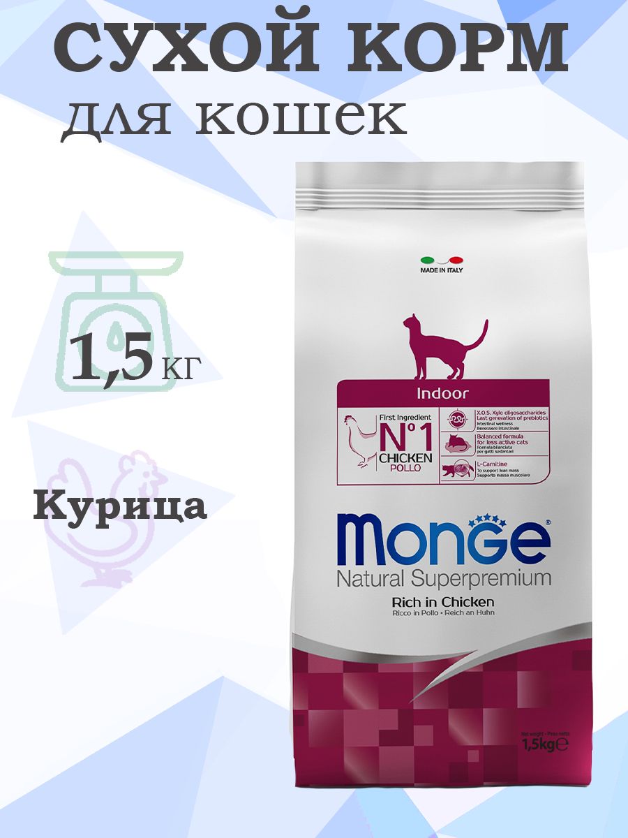 Monge Cat Indoor / Сухой корм Монж для Домашних кошек 1,5 кг