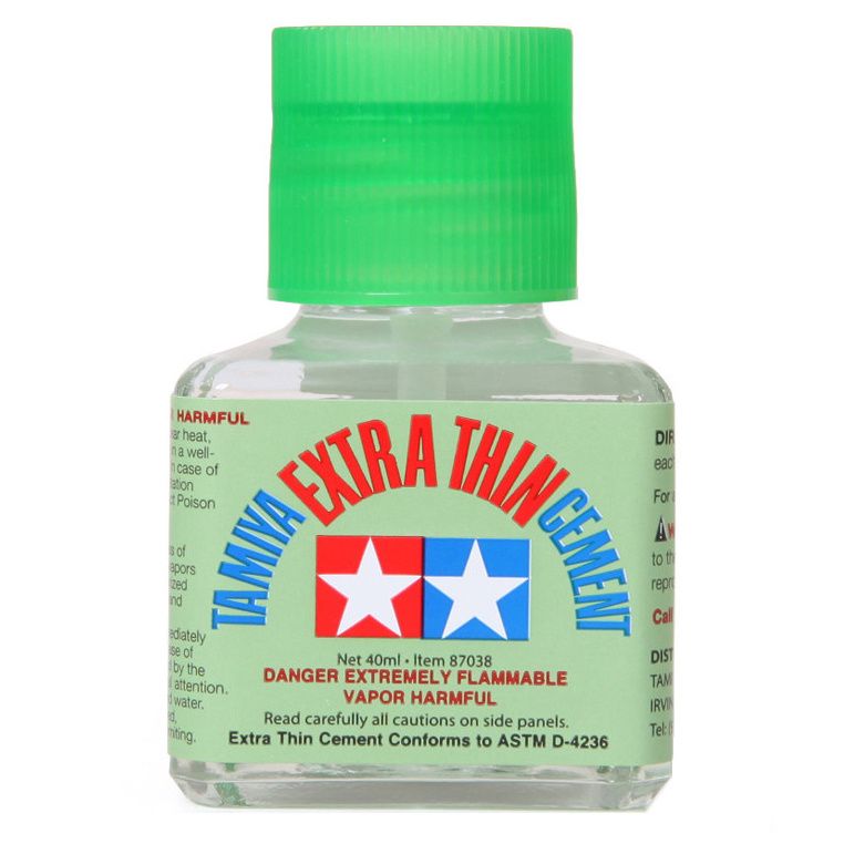 Клей для пластика супержидкий, с кисточкой, 40 мл (Extra-thin cement, 40 ml) 87038 Tamiya