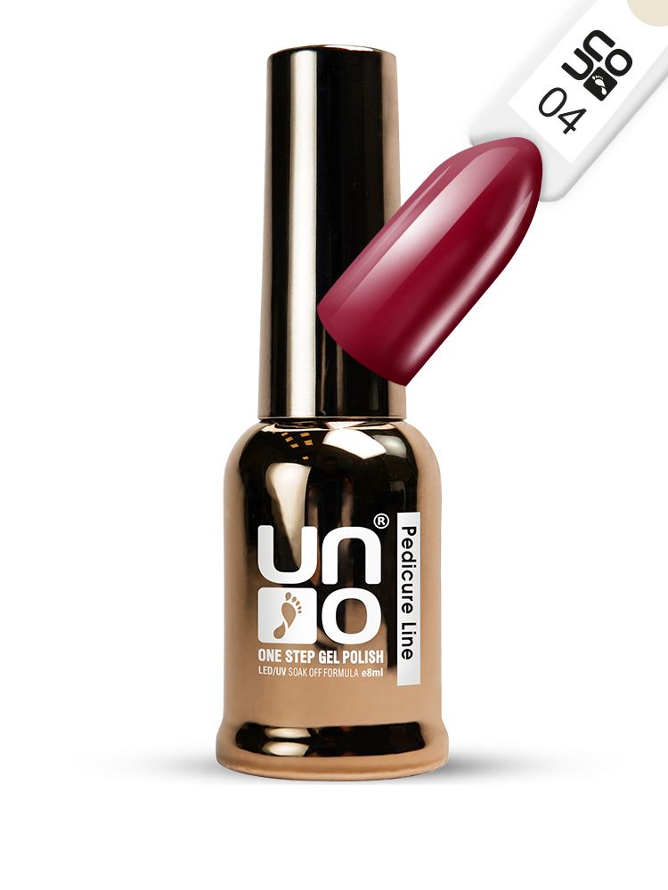 UNO, Однофазный гель лак ONE STEP PEDICURE LINE №04 вишневый, 8 мл