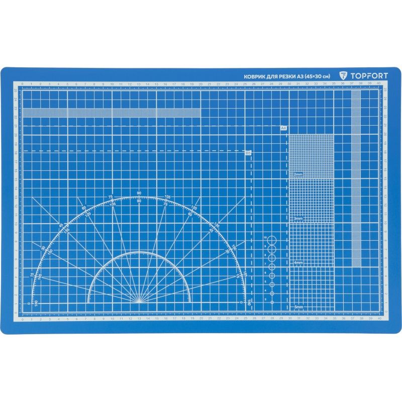 Коврик для резки Topfort Трехслойный, А3, 45х30 см, двухсторонний, синий