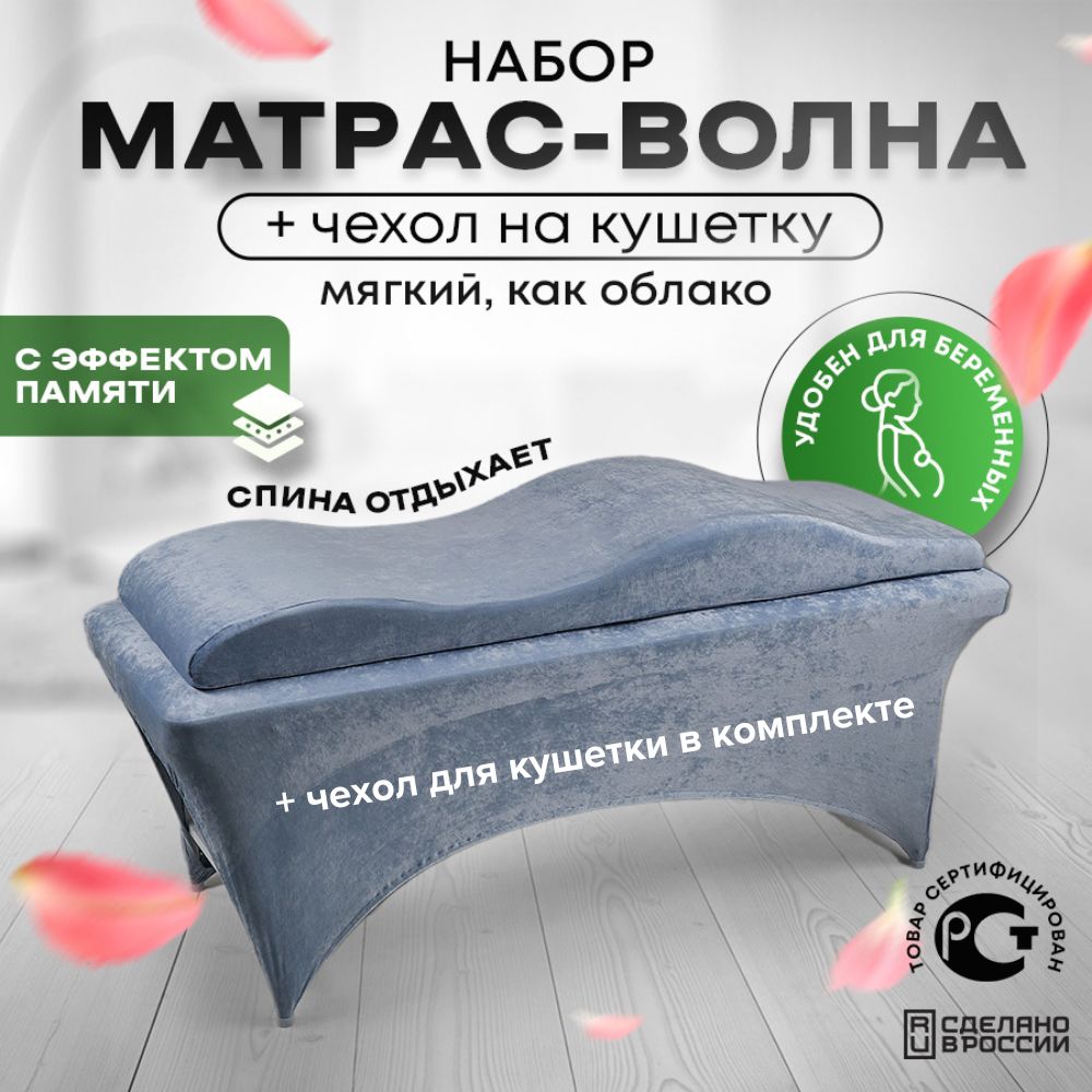 Матрас на кушетку волна c эффектом памяти анатомический и чехол на кушетку  велюр - купить с доставкой по выгодным ценам в интернет-магазине OZON  (1117064202)