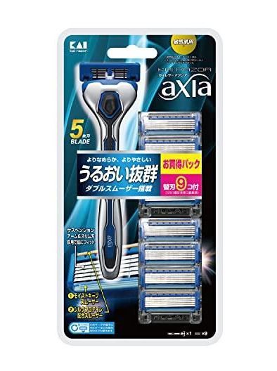 KAI RAZOR Axia Мужской бритвенный станок с плавающей головкой, 5 лезвий и двойная увлажняющая полоска, 9 сменных кассет