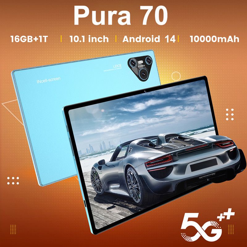 ПланшетПланшетPura70Ultra,Android14,русскийязык+GooglePlay+5G+WIFI+DualSIM+SDCard,Bluetooth-клавиатура+магнитнаяклавиатура,защитныйчехолвкомплекте,подходитдляпутешествий/офисов/развлечений/подарков,планшетныйПКсбольшимэкраном,10.1"16ГБ/1024ГБ,10.1"16ГБ/1024ГБ,лазурный