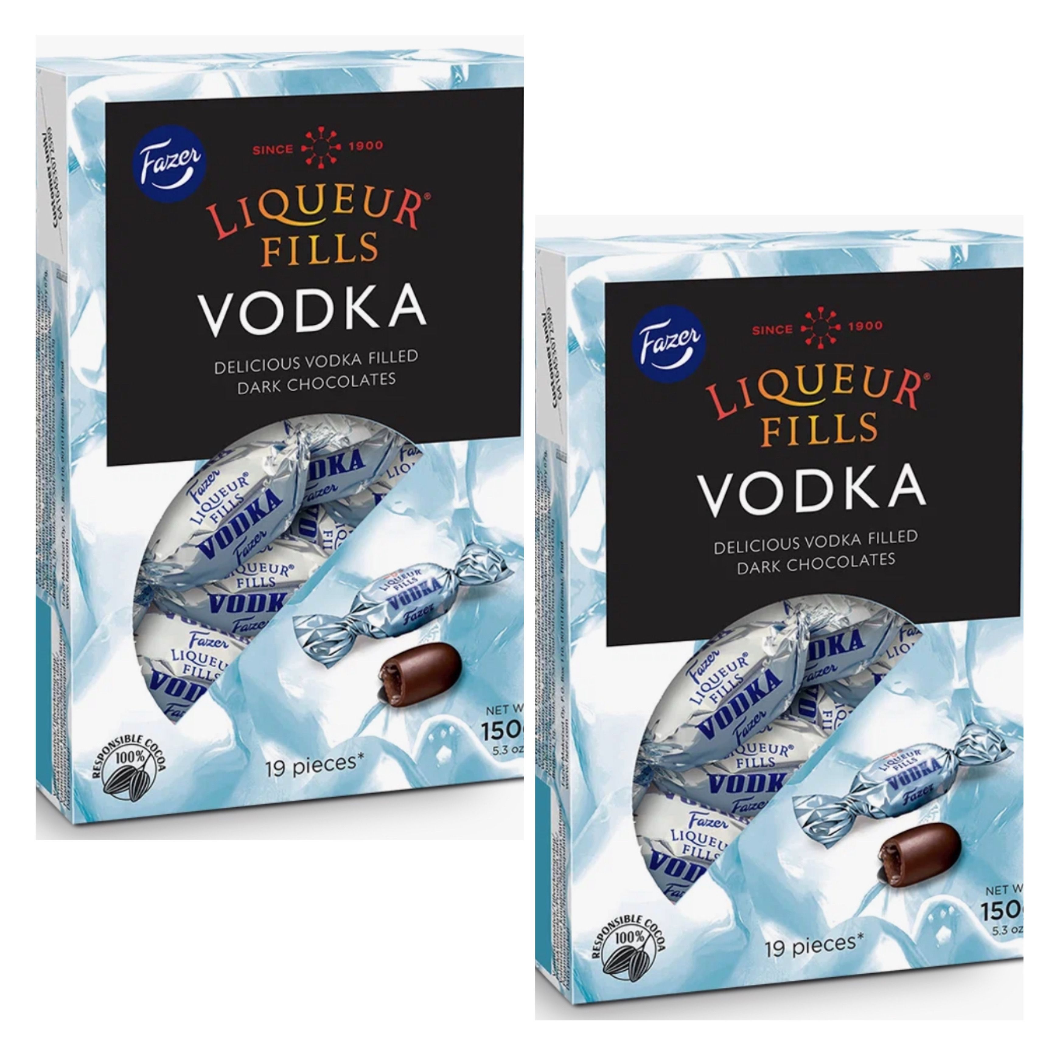 Конфеты Fazer "Liqueur Fills Vodka" из темного шоколада с алкогольной начинкой, 2уп по 150г (Из Финляндии)