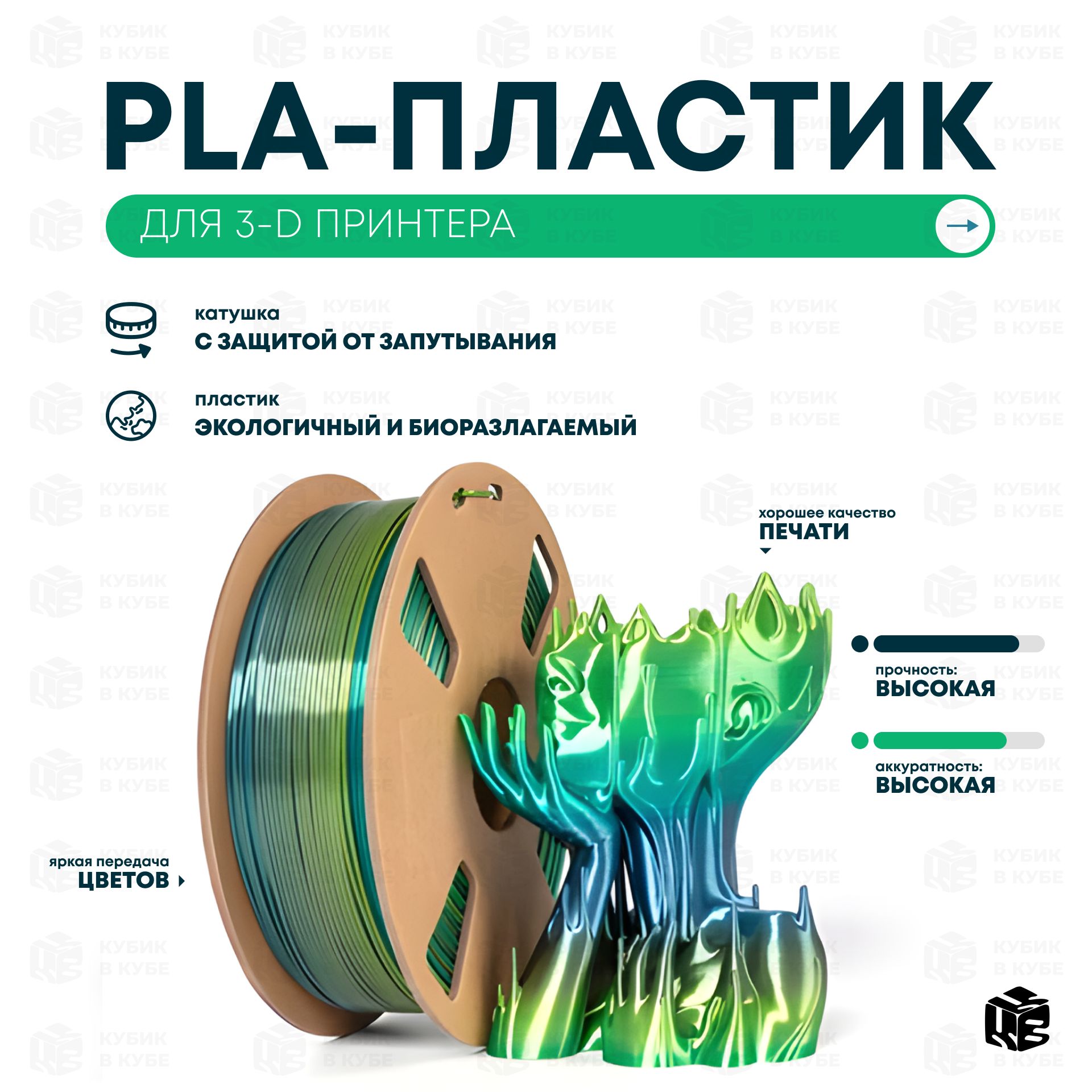 PLAпластик(FilamentПруток)для3DпринтераЛесной(ForestSeries)1KG(1,75мм)