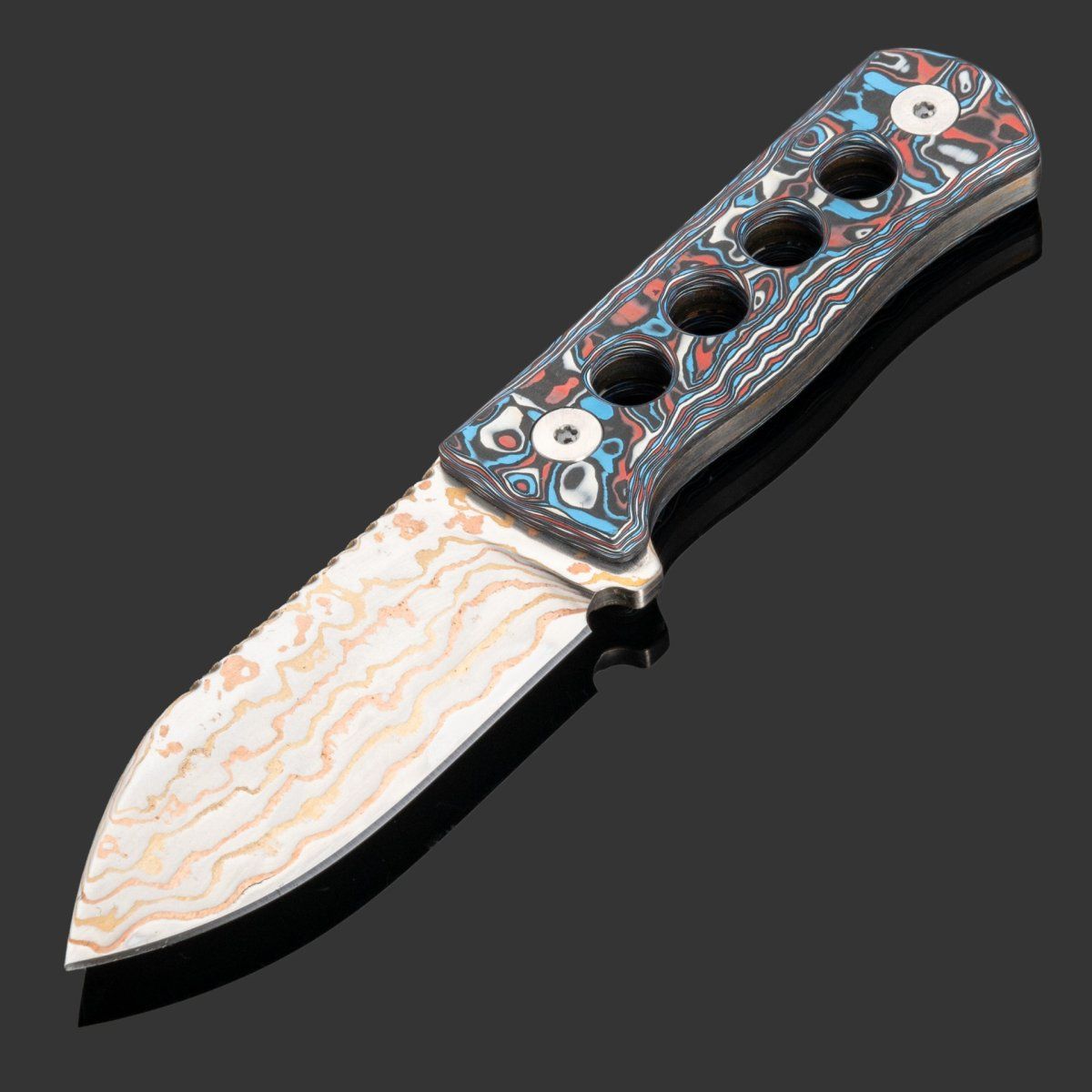 ШейныйножQSPCanary(QS141-H),стальBrassCopperDamascus,рукоятьcarbonfiber