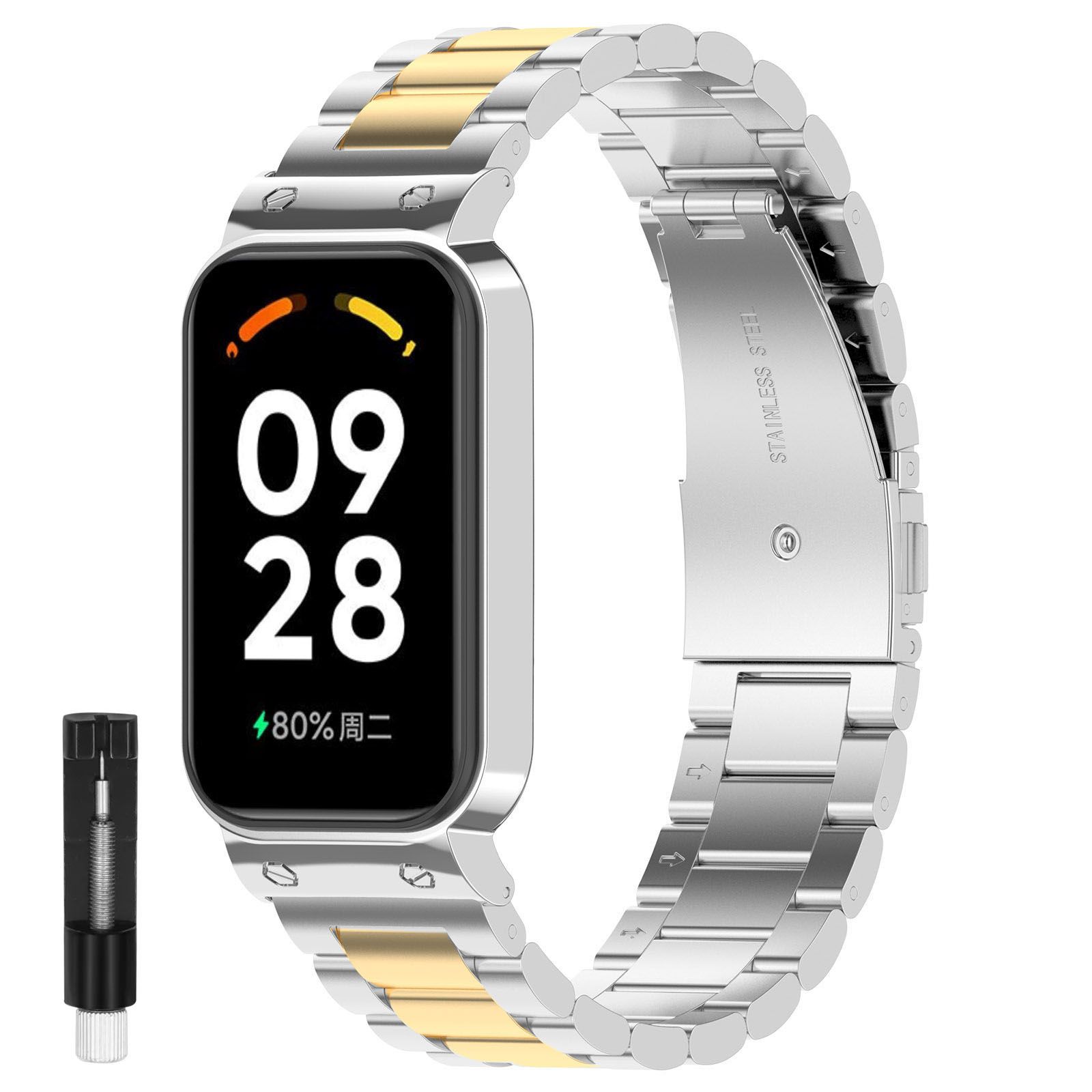 МеталлическийкорпусНержавеющаястальРемешокдляXiaomiSmartBand8Active/RedmiSmartBand2