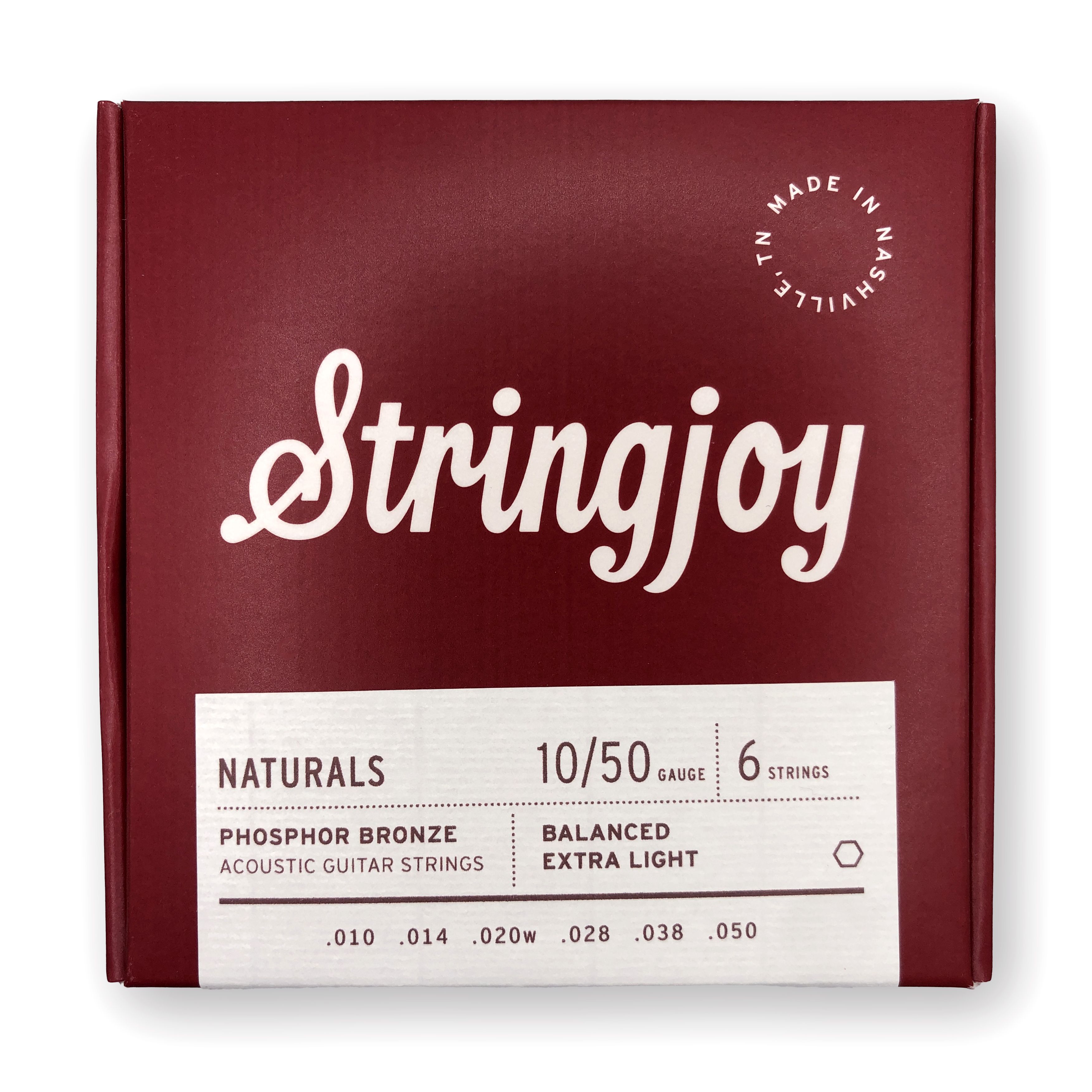 Cтруны для акустической гитары Stringjoy Naturals Extra Light Gauge Phosphor Bronze Acoustic Guitar Strings, 10-50