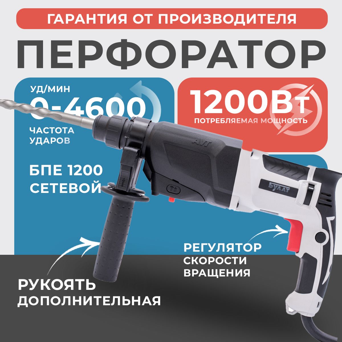 Перфоратор электрический EWA БПЕ 1200, 1200 Вт, 3.2 Дж, SDS-Plus , кейс