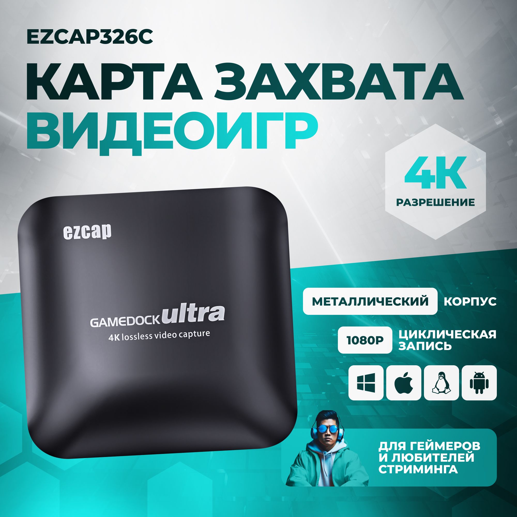 Карта захвата видеоигр Ezcap326C 4K Loop 1080P / Устройство видео захвата