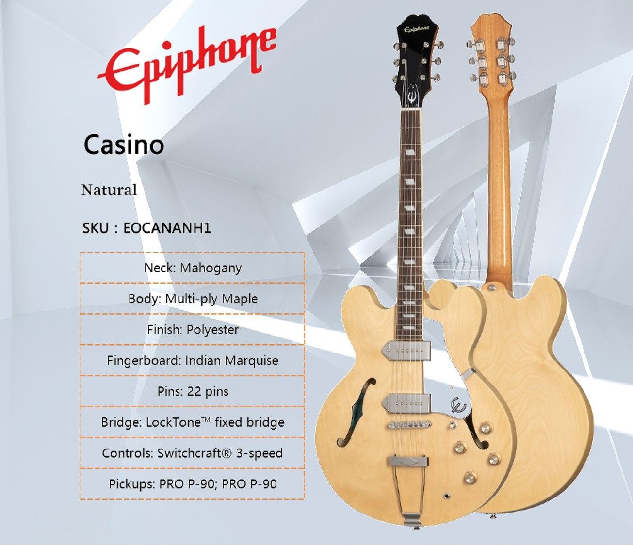 Электрогитара Epiphone Casino Worn / Casino Worn F-hole Jazz 6-струнная