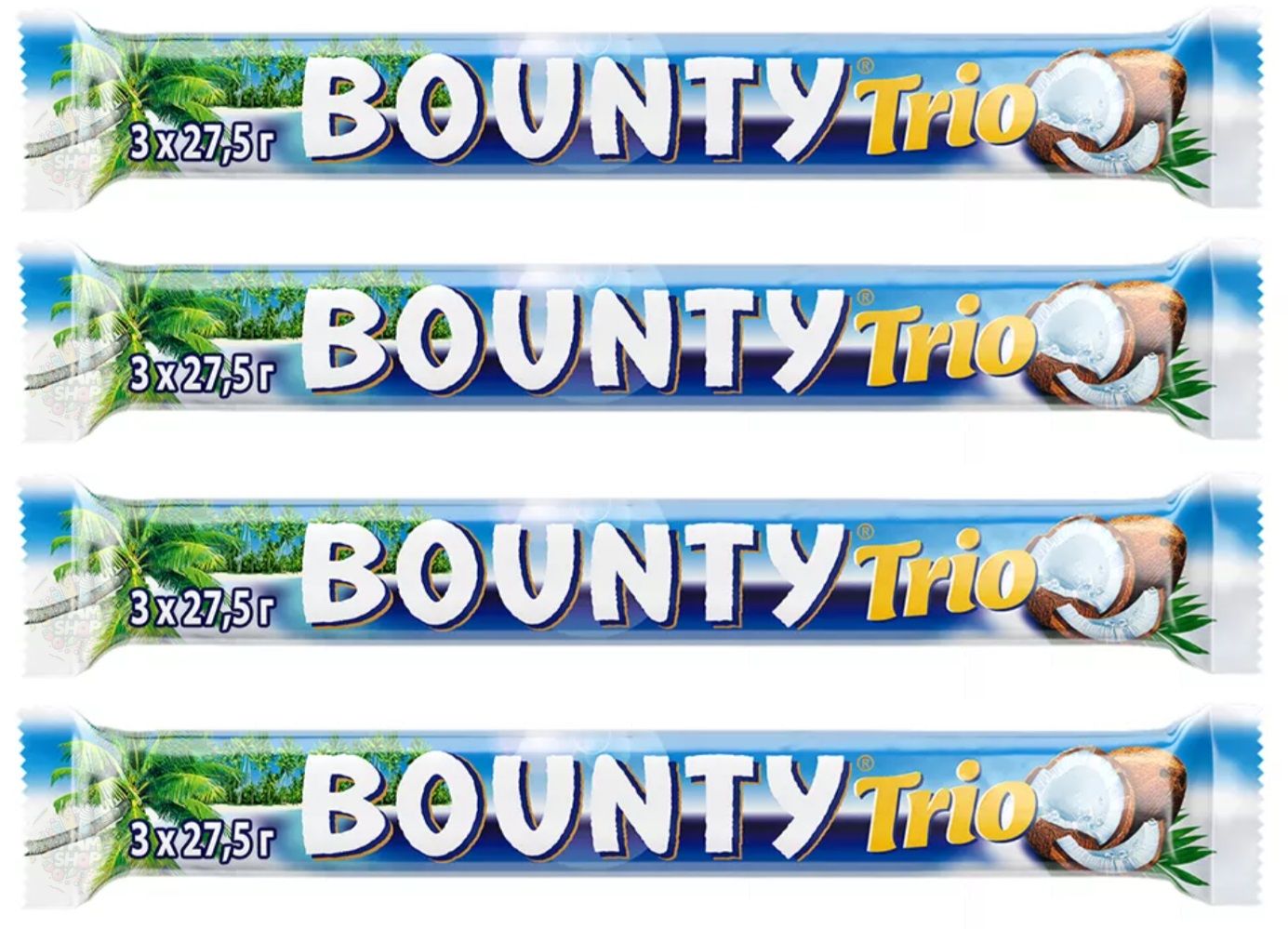 Шоколадный батончик Трио Bounty 4 уп по 85 г, Россия