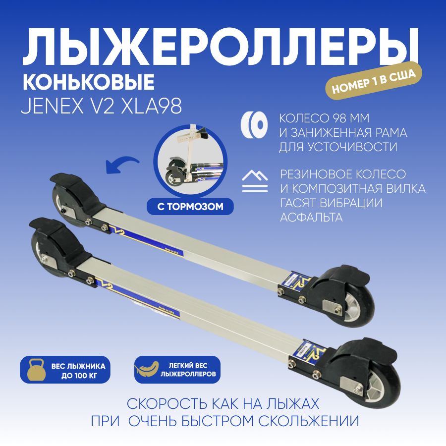 Лыжероллеры коньковые Jenex V2 XLA98F с тормозом скорость как на лыжах при очень быстром скольжении