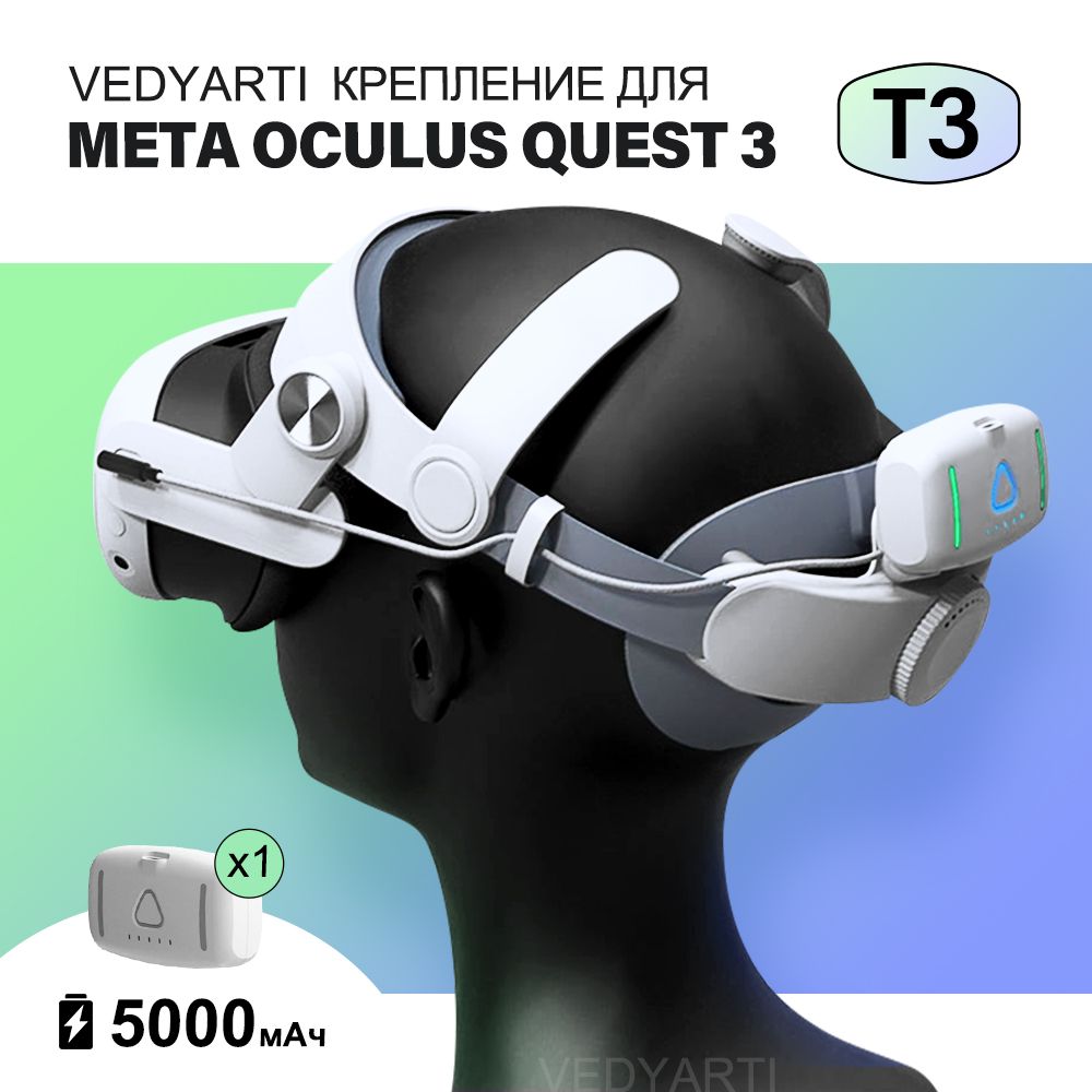 КреплениедляOculusMetaQuest3аксессуарVEDYARTIOculusQuest3наголову:легкийиудобныйHaloремешокБатареяемкостью5000мАч