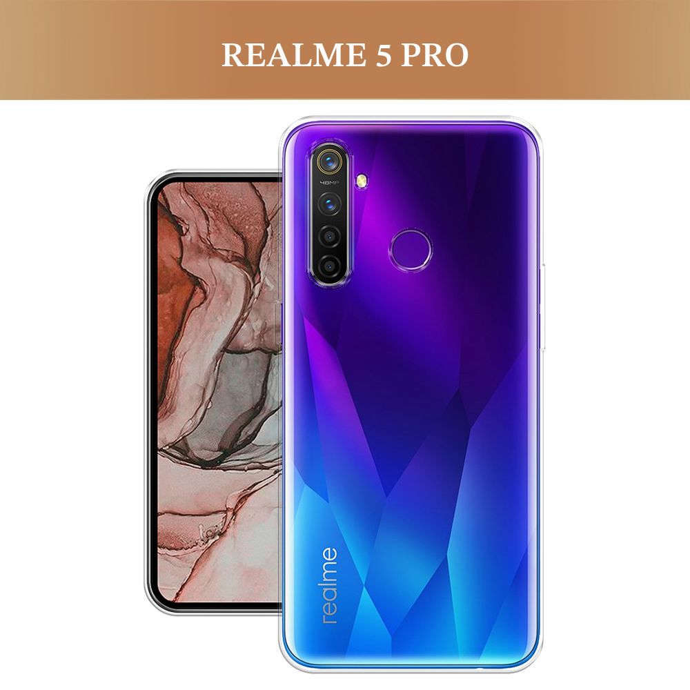 Силиконовый чехол на Realme 5 Pro / Реалми 5 Про, прозрачный