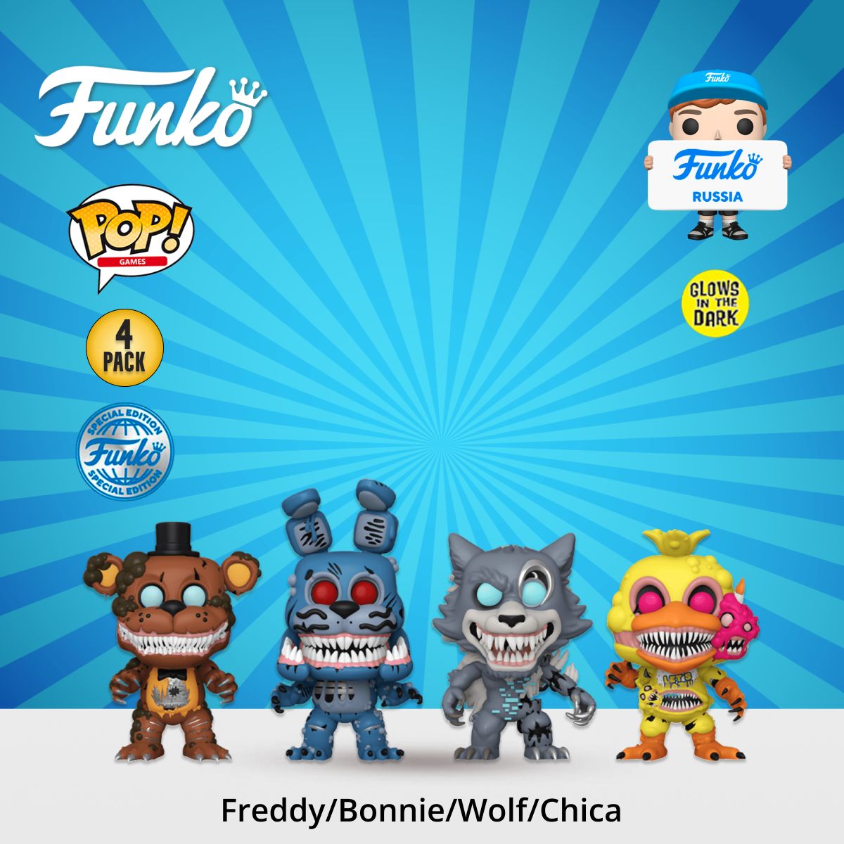 Фигурка Funko POP! Games FNAF Twisted Ones Freddy+Bonnie+Wolf+Chica (GW) (Exc) 4PK 82507