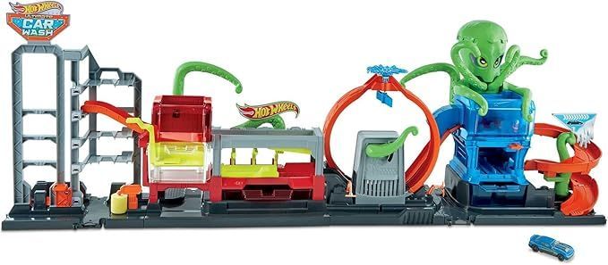 Игровой набор Hot Wheels для автомойки с гигантским осьминогом, от 4 лет и старше, GTT96