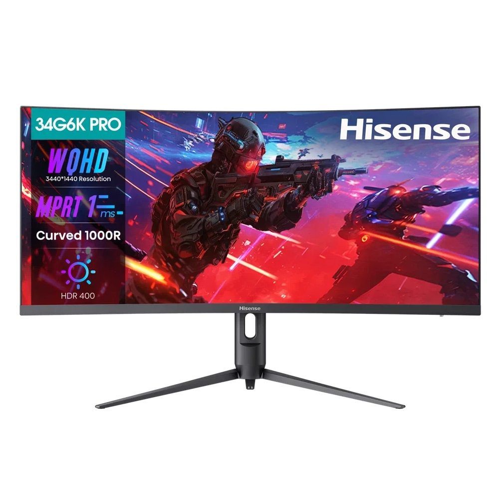 Hisense34."Монитор34G6K-PRO,34дюйма,изогнутыйэкран,VA-панель,частота180Гц,разрешение3440x1440пикселей,черный