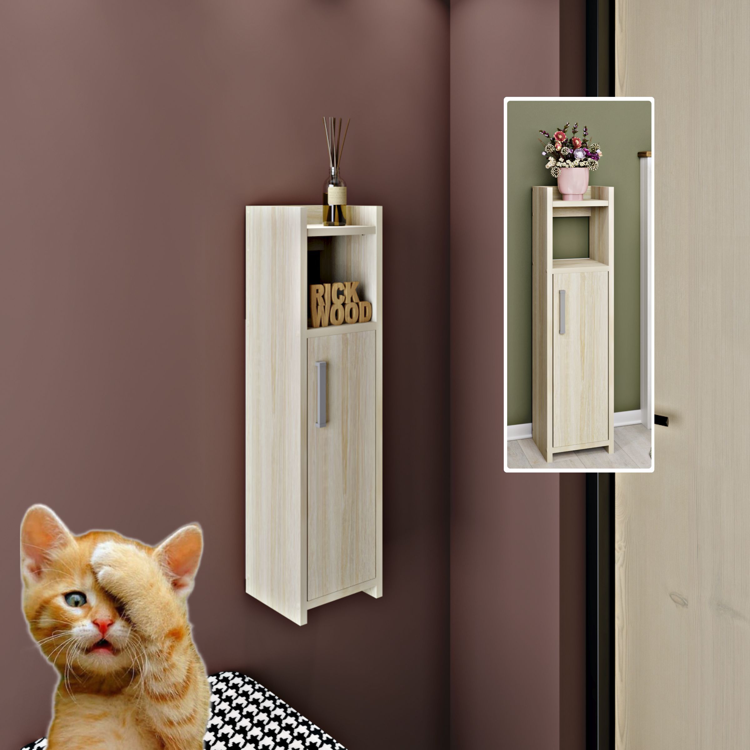 Тумба Rick Wood Тумба для прихожей подвесная 21х82х20 см, Сонома