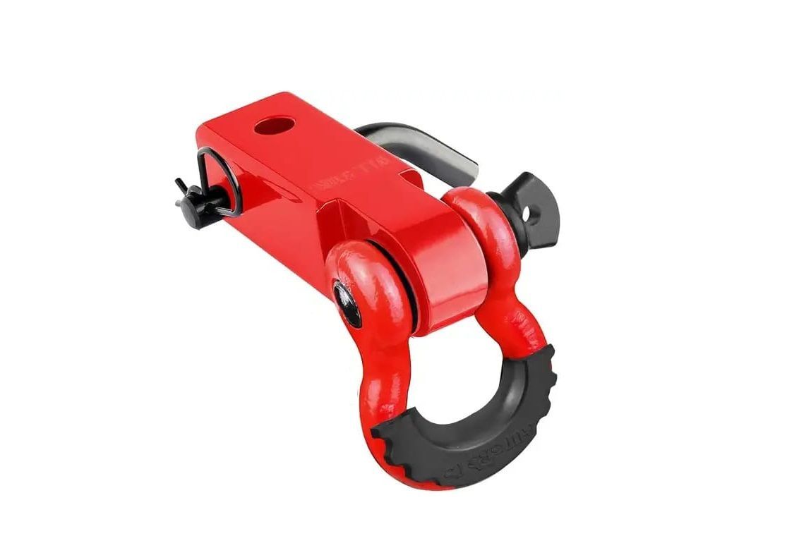 Буксирное устройство с шаклом, втулкой и пальцем в квадратный фаркоп 50х50 (цельная болванка, красная)