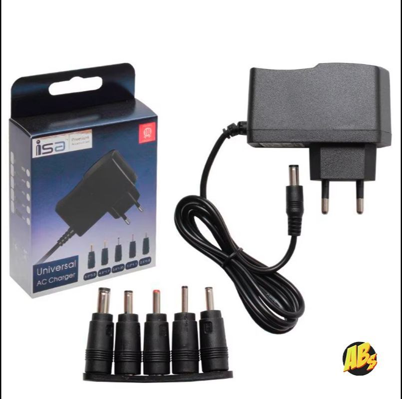 Блок питания ISA универсальный 12В 2А со штекером 5.5*2.5 мм 5 насадок адаптеры / Сетевой блок для роутеров и тв приставок, светодиодных лент