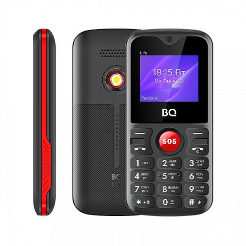 Мобильный телефон BQ 1853 Life Black/Red, 2 mini-SIM карты, аккумулятор 600 мАч, фонарик, большие кнопки