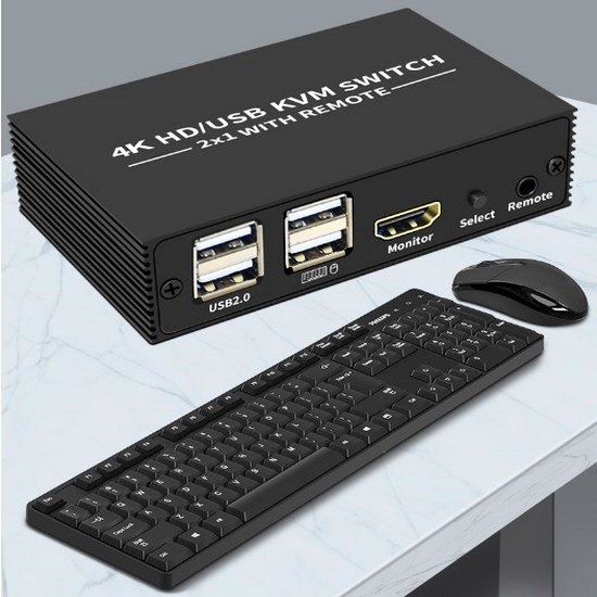 HDMI KVM-переключатель 2х1 Switch 4K60Hz 2-портовый USB с кабелями