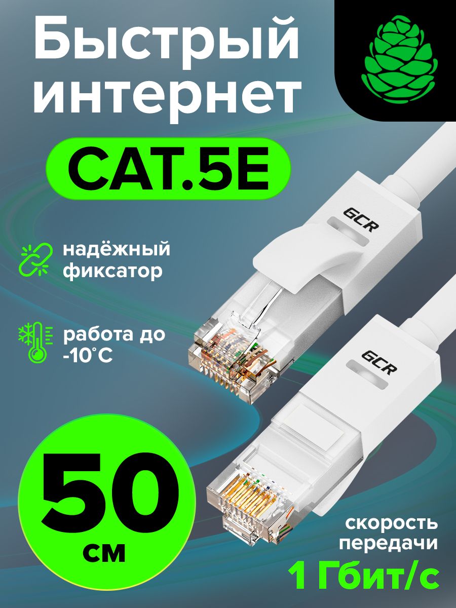 Патчкордкат.5e50смGREENCONNECTсетевойLANкабельдляинтернетавитаяпара26AWGethernethighspeed1Гбит/сRJ45T568Bбелый