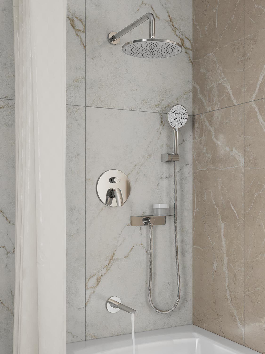 Фото товара на маркетплейсе ozon Встраиваемая душевая система с тропическим душем, смесителем, изливом и лейкой, скрытый монтаж, глянцевый хром, Rora, Milardo, RORSB03M68