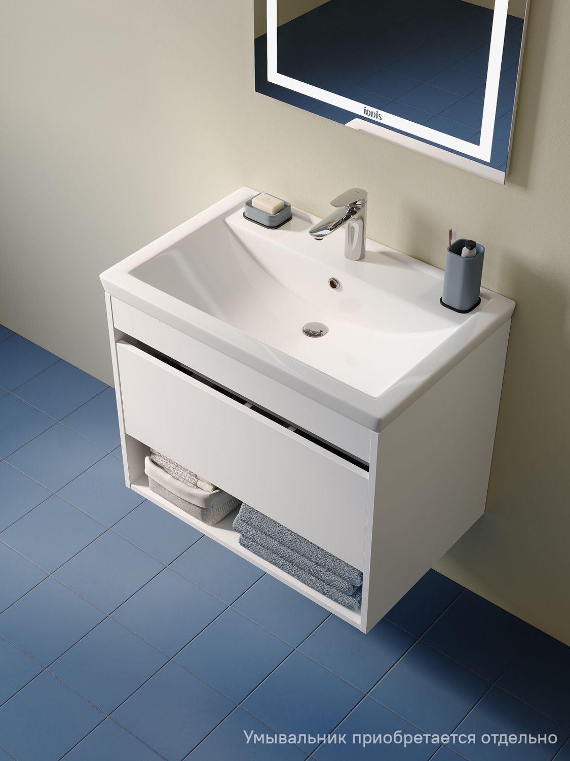 Фото товара на маркетплейсе ozon Тумба для ванной без раковины, подвесная, с ящиком и полкой, 70 см, белый, IDDIS, Zodiac X, ZDX70WNi95 (подходит раковина 4077000i28)