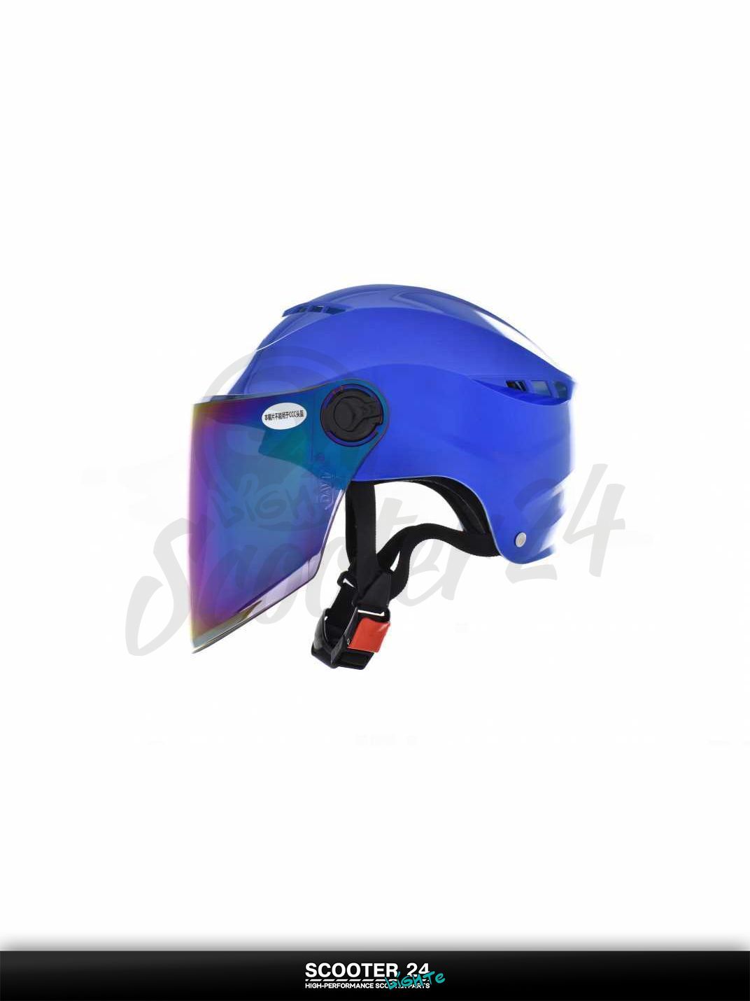 Мотошлем открытый ( вело/самокат) "DAVID" (#S327, синий глянцевый, регулятор размера, хамелео на мотоцикл / мопед и скутер