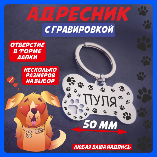 Адресник для собак с гравировкой из нержавеющей стали, косточка с ...