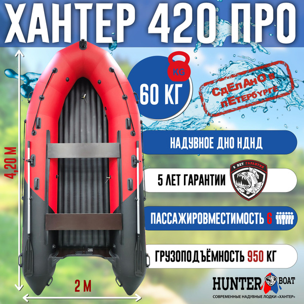 Лодка Хантер 420 ПРО - красно-черный - купить по выгодной цене в ...
