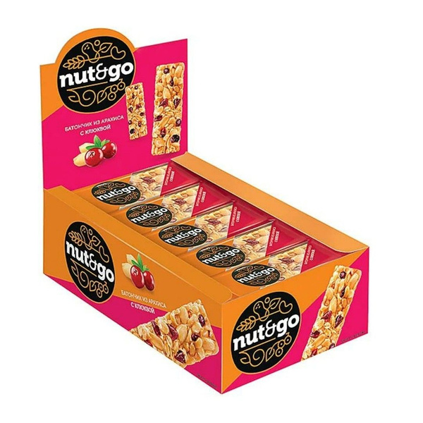Nut&go батончик, с арахисом и клюквой, 42 г / 18 шт - купить с ...