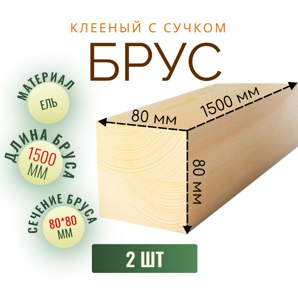 Брус клееный 80*80*1500 мм (2 шт) из ели калиброванный с сучком ...
