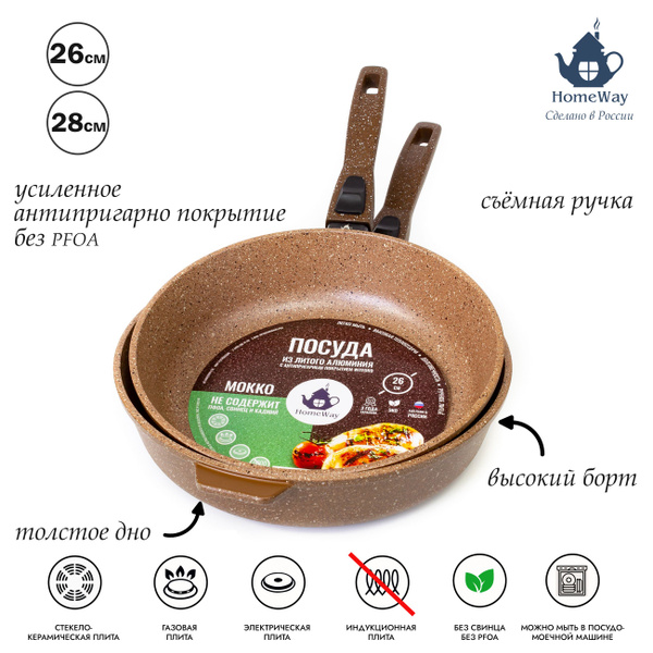 Набор сковородок 2шт.(26см/28см), съемные ручки, Дуо комплект. HomeWay ...