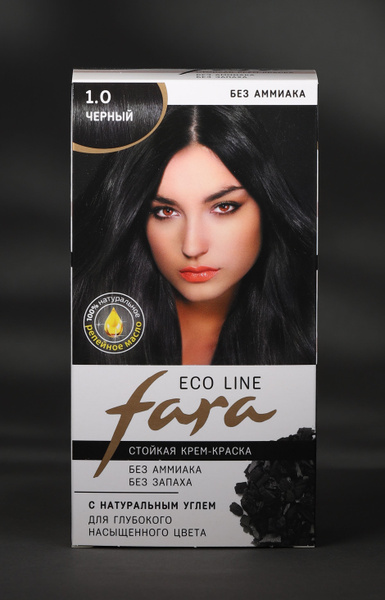 Краска для волос черный FARA Eco Line тон 1.0 стойкая крем-краска,100 ...