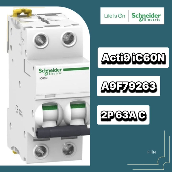 Купить Автоматический выключатель Schneider Electric iC60N 2P 63A (C ...