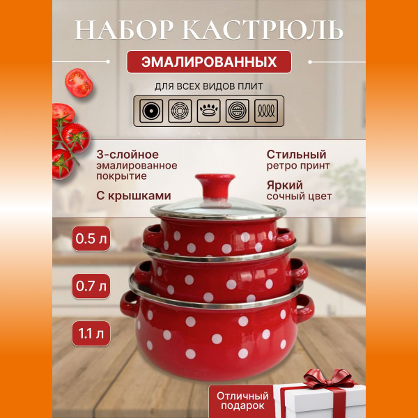 Набор кастрюль KELLI, Эмалированная сталь, 0,7 л, 1,1 л, 0,5 л - купить ...