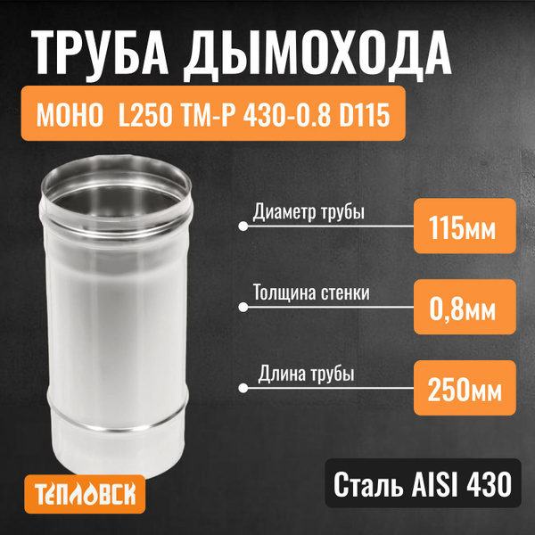 Труба дымохода из нержавейки L250 ТМ-Р 430-0.8 D115 газовый дымоход для ...