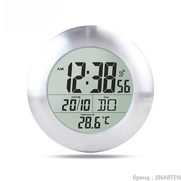 Серебряные настенные часы, цифровые настенные часы для ванной комнаты с ...